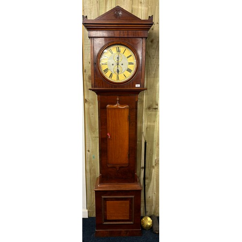 337 - 19th century Mahogany case grandfather clock, William Watt of Strathaven maker. Comes with two weigh... 