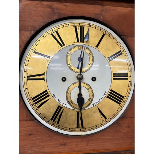 337 - 19th century Mahogany case grandfather clock, William Watt of Strathaven maker. Comes with two weigh... 