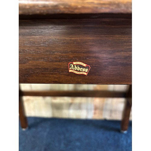 333 - Vintage Abbess oak knee writing desk. Pull out stationary section, small single drawer and large fil... 