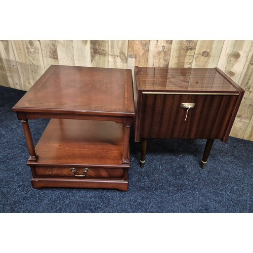 319 - Reproduction two tier lamp table and Mid century record cabinet.