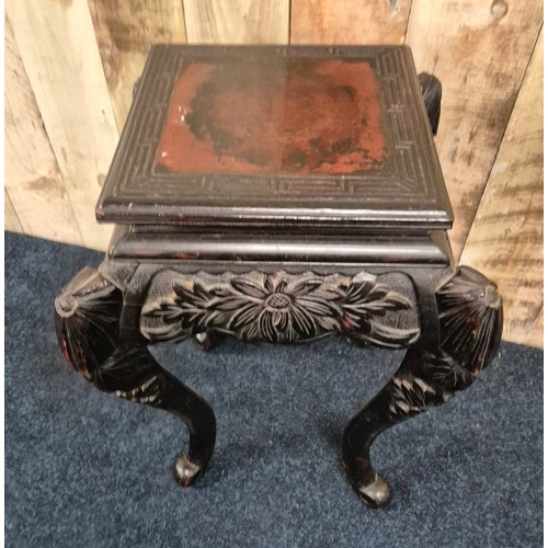 313 - Antique ebonised Chinese plant stand table. [61x40x40cm]