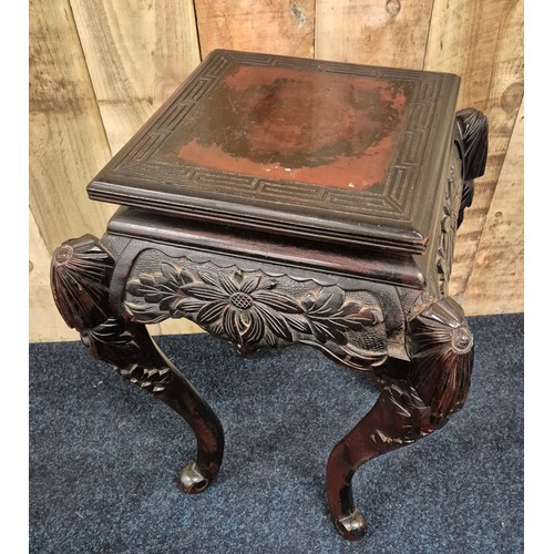 313 - Antique ebonised Chinese plant stand table. [61x40x40cm]