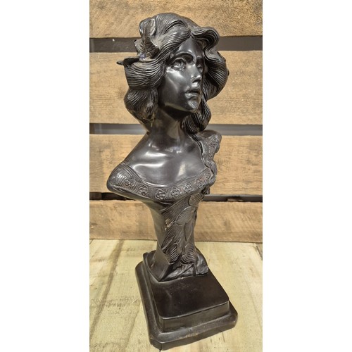 190 - Bronze Art Nouveau inspired lady bust sculpture. [33cm high]