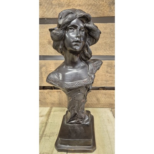 190 - Bronze Art Nouveau inspired lady bust sculpture. [33cm high]