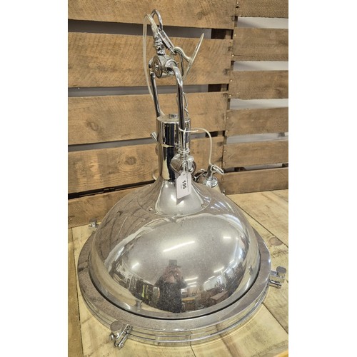 195 - Large Contemporary chrome Industrial style ceiling light. [47cm high without chain]