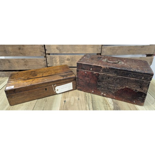 202 - Two antique wooden work boxes; William Marples & Son plaque to the inside of the oak narrow box with... 