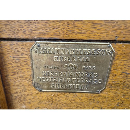 202 - Two antique wooden work boxes; William Marples & Son plaque to the inside of the oak narrow box with... 