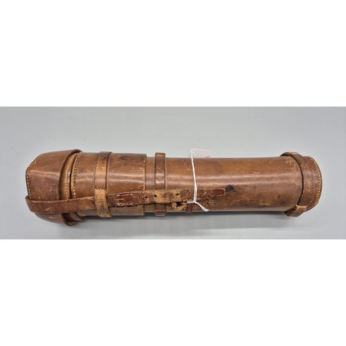 146 - 19th century four pull brass scope with leather travel case and vice attachment. Engraved 