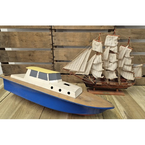 217 - Mayflower model galleon ship together with pond boat model.