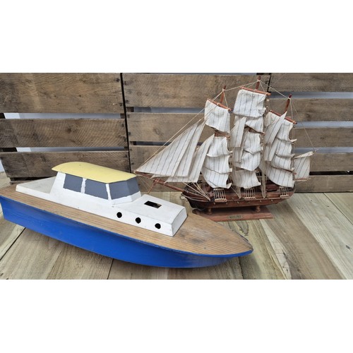 217 - Mayflower model galleon ship together with pond boat model.