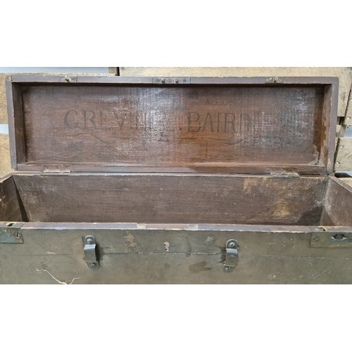 220 - Antique chest possibly for bag pipes. Has hand drawn detail and inscription to the inside of the lid... 