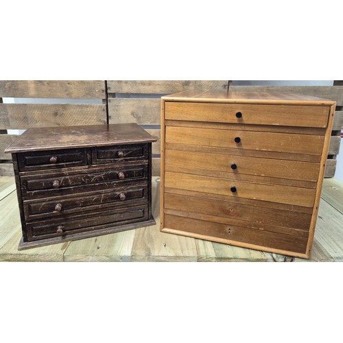 219 - Two watch makers work chests. [35x35x36cm] [Small one has signed of old woodworm]