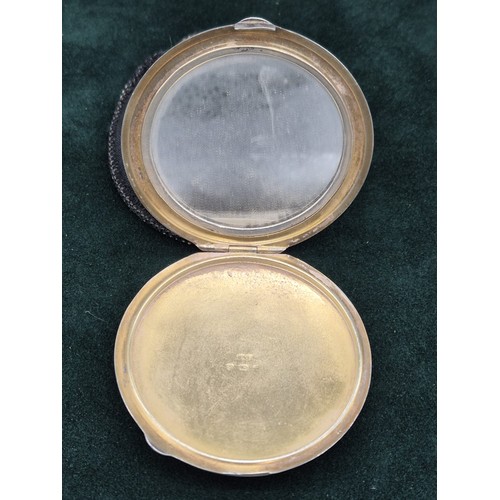 66 - Birmingham silver ladies compact with protective sleeve. [6.3cm diameter]