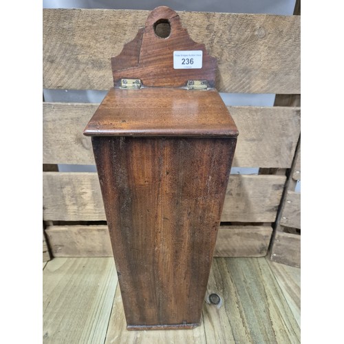 236 - Antique 19th century mahogany candle box. [43cm high]