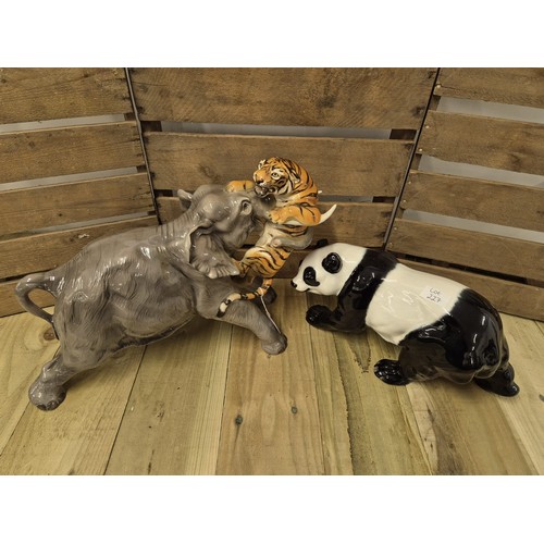 227 - Large Italian Porcelain Elephant and tiger figure, together with a large Italian pottery porcelain P... 