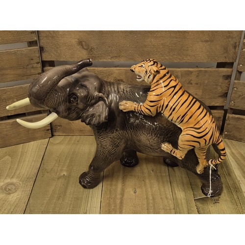 226 - Large Beswick Elephant & Tiger figure. [30cm high]