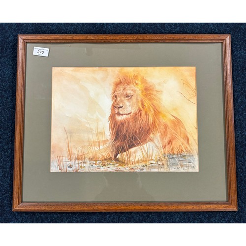 270 - D. Allison 
Watercolour depicting Lion at rest, Signed and dated 1990. [Frame- 44x54cm]