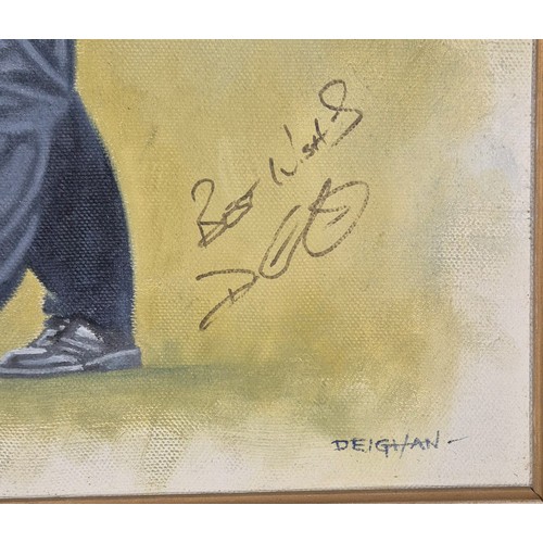 286 - Peter Deighan 
Original oil on canvas depicting golfer Darren Clark and signed by himself. Fitted wi... 