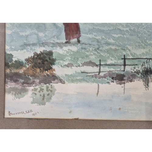 280 - J Sherrell S.N.G. 
Original watercolour depicting canal scene. [Frame- 57x81.5cm]