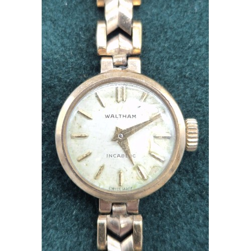 131 - Vintage 9ct yellow gold Waltham Incabloc ladies cocktail watch with 9ct yellow gold bracelet. [13.90... 