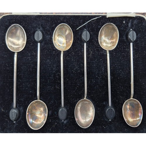 138 - Boxed set of six Birmingham silver coffee bean spoons. Produced by William Suckling Ltd.