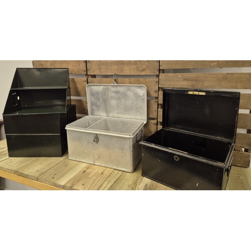 207 - A Selection of vintage metal storage boxes, Aluminium two handle storage box and one other