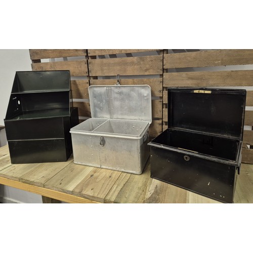 207 - A Selection of vintage metal storage boxes, Aluminium two handle storage box and one other