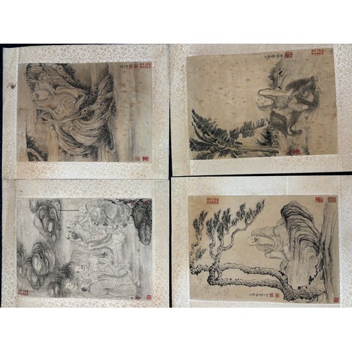 267 - A Lot of eight antique Japanese silk prints depicting various god like figures and animals. [35x28cm... 