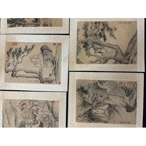 267 - A Lot of eight antique Japanese silk prints depicting various god like figures and animals. [35x28cm... 