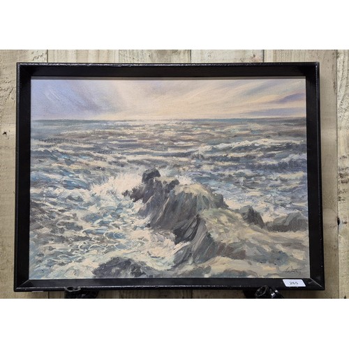 265 - David Stratton Watt [b.1913]
original oil on board depicting seascape. Dated 1965. [Frame- 45x60cm]