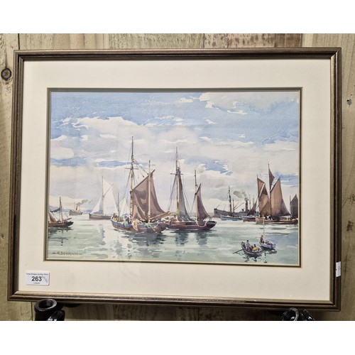 263 - Henry Denham 
Watercolour depicting boat scene. [Frame-40x52cm]