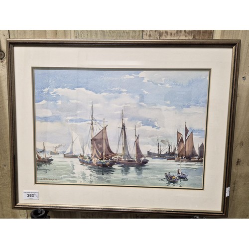 263 - Henry Denham 
Watercolour depicting boat scene. [Frame-40x52cm]