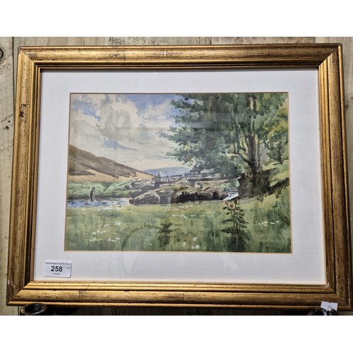 258 - Alec Coutts Fraser [Scottish fl. 1886-1939]
Original watercolour River and Bridge Landscape. [Frame-... 