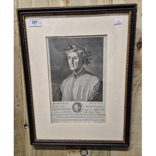 257 - Dante Alighieri 
Original 1751 engraving by Francesco Allegrini after drawing by Giuseppe Zocchi [fr... 