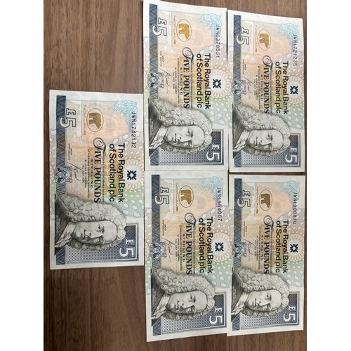 60 - Five Jack Nicklaus £5 bank notes. The Royal Bank of Scotland PLC. Dated 2005.