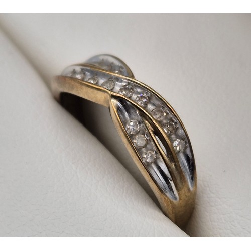 115 - 9ct yellow gold and diamond stone ring. 0.15ct diamonds. [Ring size O] [2.51Grams]