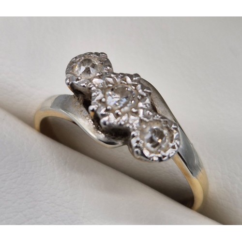 116 - 18ct gold and platinum three diamond stone ring. [Ring size n] [3.30grams]