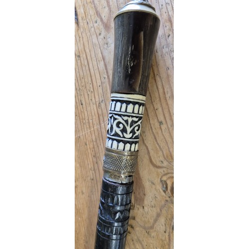 155A - Antique Horn and bone handle gentleman's hidden sword walking cane with lion head finial. [84cm leng... 