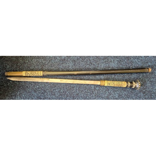 160A - Antique Wood and bone gentleman's hidden sword walking cane. [88cm length]