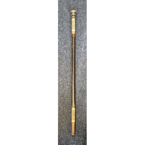 160A - Antique Wood and bone gentleman's hidden sword walking cane. [88cm length]