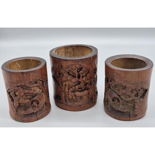 180A - Three antique Chinese bamboo and carved ink pots.