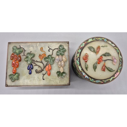 190A - Two early 20th century Chinese metal and enamel worked boxes; Fitted with Jade and hardstone lids.