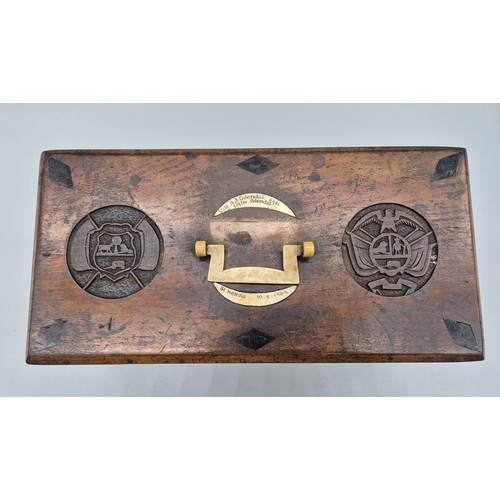 195A - Antique military prisoner of war storage box; engraved with the Royal Sussex Regiment insignia, Port... 