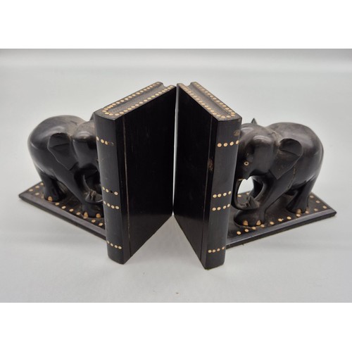 200A - A Pair of antique Ebony elephant carved figure bookends.