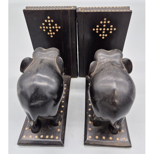 200A - A Pair of antique Ebony elephant carved figure bookends.