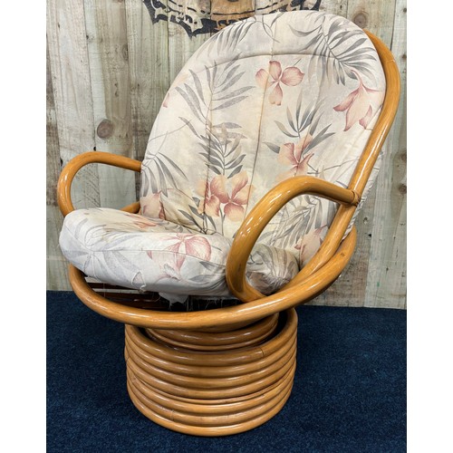 464 - Mid century bamboo egg chair with removable material cushion. [102cm high]