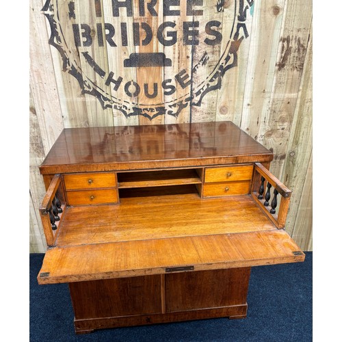 472 - Antique Mahogany secretaire chest of drawers. Rectangle top section, pull out drawer writing area, f... 