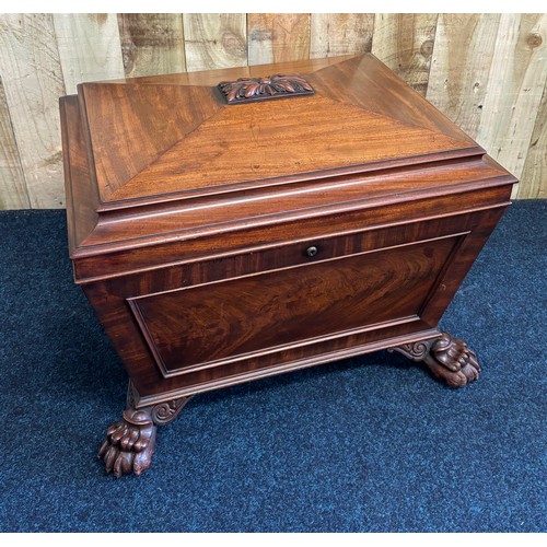 487 - 19th century mahogany sarcophagus shape cellarette/wine cooler with original zinc lining. The body o... 