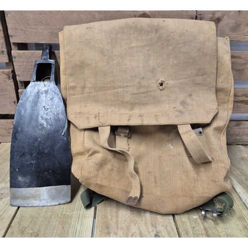 458 - WW2 Brades Mattock Trenching tool along with military style canvas bag.