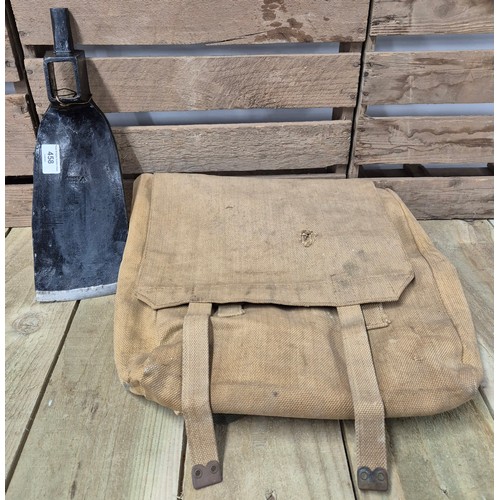 458 - WW2 Brades Mattock Trenching tool along with military style canvas bag.